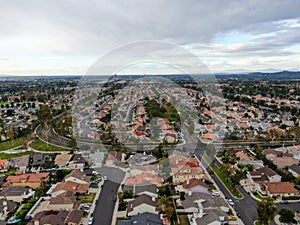 Aerial view of large-scale residential neighborhood, Irvine, California photo