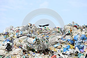 Aerial view of large scraps of plastics ready to be recycled photo