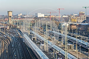Aerial view of large train station