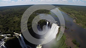 Aerial view of the largest waterfall in the world - Iguazu Falls, Argentina
