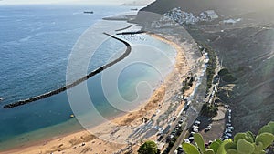 Aerial view of Las Teresitas beach, San Andres village and mountains of Tenerife