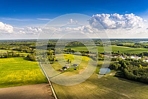 Aerial view of Latvia countryside in beautiful spring day