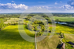 Aerial view of Latvia countryside in beautiful spring day