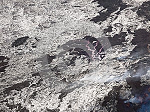 Aerial View of Lava Flows in Volcanic Landscape