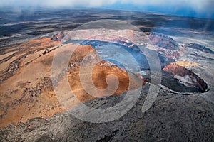 Aerial view of lava lake of Puu Oo crater