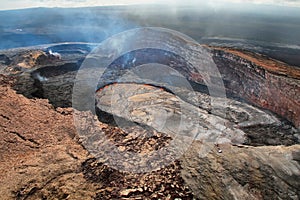 Aerial view of lava lake of Puu Oo crater photo