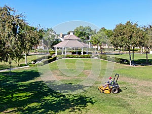 Aerial view of lawn care riding mower