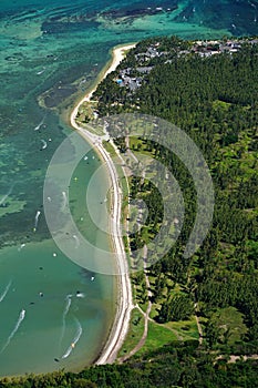 Aerial view of Le Morne beach in Mauritius a wind surf and kiting location