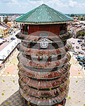 Aerial view of The Leaning Tower of Teluk Intan is a clock tower in Teluk Intan Perak, Malaysia photo