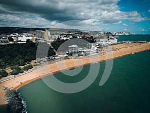 Aerial view of the Leas Cliff Hall and coast in Folkestone, United Kingdom