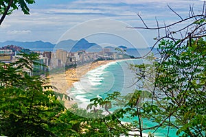 Aerial View of Leblon Beach in Rio de Janeiro on Summer full of people