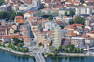 Aerial view of Lecco city and Lake Como, Italy