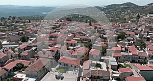 Aerial view Lefkara Cyprus cityscape.