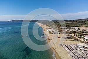 Aerial view of legendary Pampelonne beach near Saint-Tropez, summer vacation on white sandy beaches of French Riviera, France