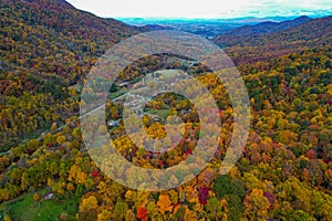 Aerial View of Leicester North Carolina in Autumn