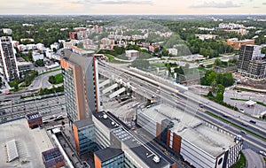 Aerial view of Leppavaara railway station of Espoo, Finland