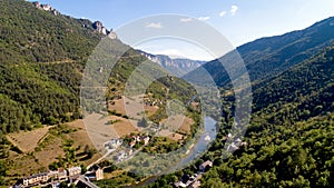 Aerial view of Les Vignes village in the Gorges du Tarn