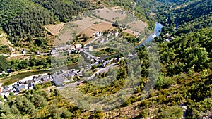 Aerial view of Les Vignes village in the Gorges du Tarn