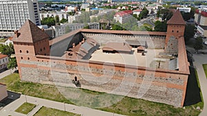 Aerial view of Lida Castle. The city of Lida. Belarus.