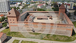 Aerial view of Lida Castle. The city of Lida. Belarus.