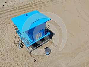 Aerial view Lifeguard tower on the Huntington Beach