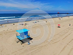 Aerial view Lifeguard tower on the Huntington Beach