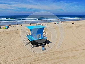 Aerial view Lifeguard tower on the Huntington Beach