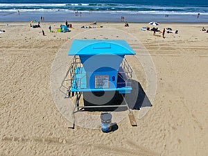 Aerial view Lifeguard tower on the Huntington Beach