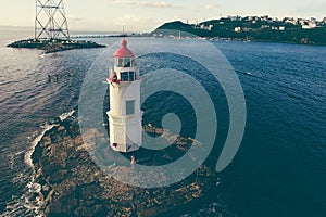 Aerial view of the lighthouse at Cape Egersheld in Vladivostok