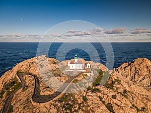 Aerial view of lighthouse at Ile Rousse in Corsica