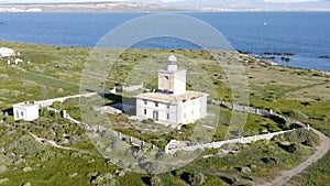 Aerial view of the lighthouse in the Mediterranean island of Tabarca, Spain.