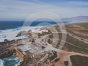 Aerial view from a lighthouse in the Portuguese coastline. Cape raso Lighthouse Cascais, Portugal