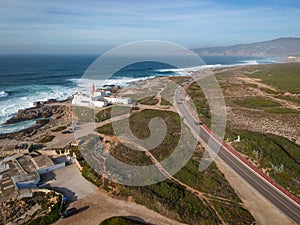 Aerial view from a lighthouse in the Portuguese coastline. Cape raso Lighthouse Cascais, Portugal photo