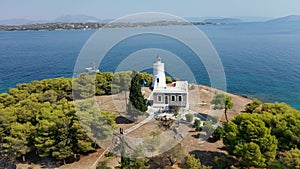 Aerial view of lighthouse at Spetses old town, Greece - drone videography