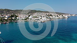 Aerial view of lighthouse at Spetses old town, Greece - drone videography