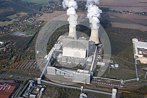 Aerial view of lignite-fired power station