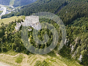 Aerial view of Likava castle. Slovakia castle. Slovakia landscape. Travel. concept.