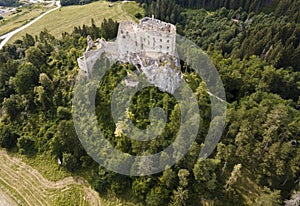 Aerial view of Likava castle. Slovakia castle. Slovakia landscape. Travel. concept.