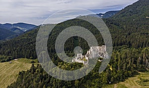 Aerial view of Likava castle. Slovakia castle. Slovakia landscape. Travel. concept.