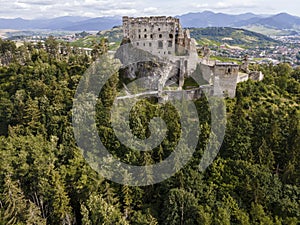 Aerial view of Likava castle. Slovakia castle. Slovakia landscape. Travel. concept.