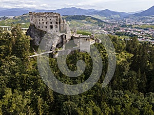 Aerial view of Likava castle. Slovakia castle. Slovakia landscape. Travel. concept.