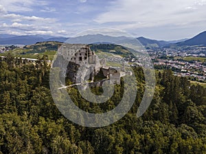 Aerial view of Likava castle. Slovakia castle. Slovakia landscape. Travel. concept.