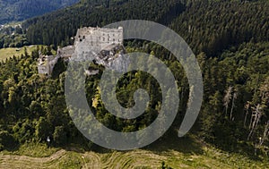 Aerial view of Likava castle. Slovakia castle. Slovakia landscape. Travel. concept.