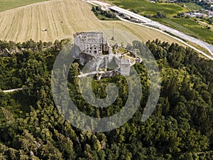 Aerial view of Likava castle. Slovakia castle. Slovakia landscape. Travel. concept.