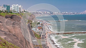 Aerial view of Lima`s Coastline in the neighborhood of Miraflores timelapse, Lima, Peru