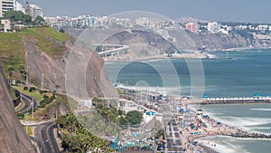 Aerial view of Lima`s Coastline in the neighborhood of Miraflores timelapse, Lima, Peru