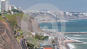 Aerial view of Lima's Coastline in the neighborhood of Miraflores timelapse, Lima, Peru photo