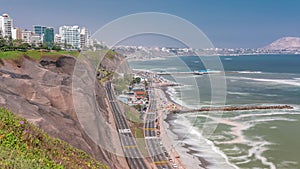Aerial view of Lima's Coastline in the neighborhood of Miraflores timelapse, Lima, Peru photo
