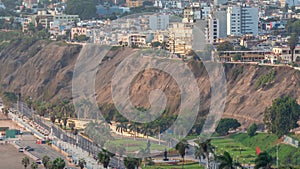 Aerial view of Lima's shoreline including the districts of Barranco and Chorrillos timelapse. Peru photo