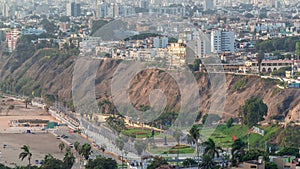 Aerial view of Lima's shoreline including the districts of Barranco and Chorrillos timelapse. Peru photo